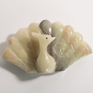 Vintage Peacock Bird White Onyx Marble Swirl Organizer Desk Letter holder